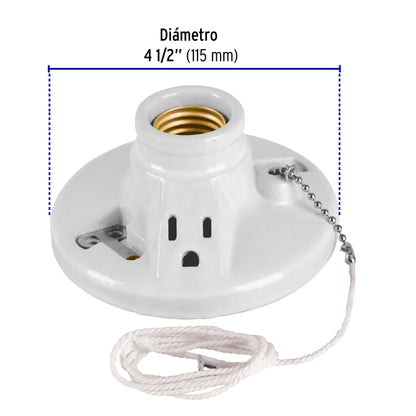 Portalámpara de porcelana, con ladrón y cadena, Volteck | POPO-20 | 46526