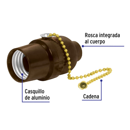 Portalámpara de baquelita, con interruptor de cadena,Volteck | POBA-18 | 46533