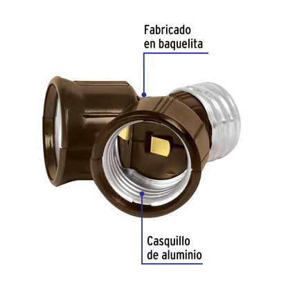 Portalámpara de baquelita, doble entrada, Volteck | POBA-15 | 46539