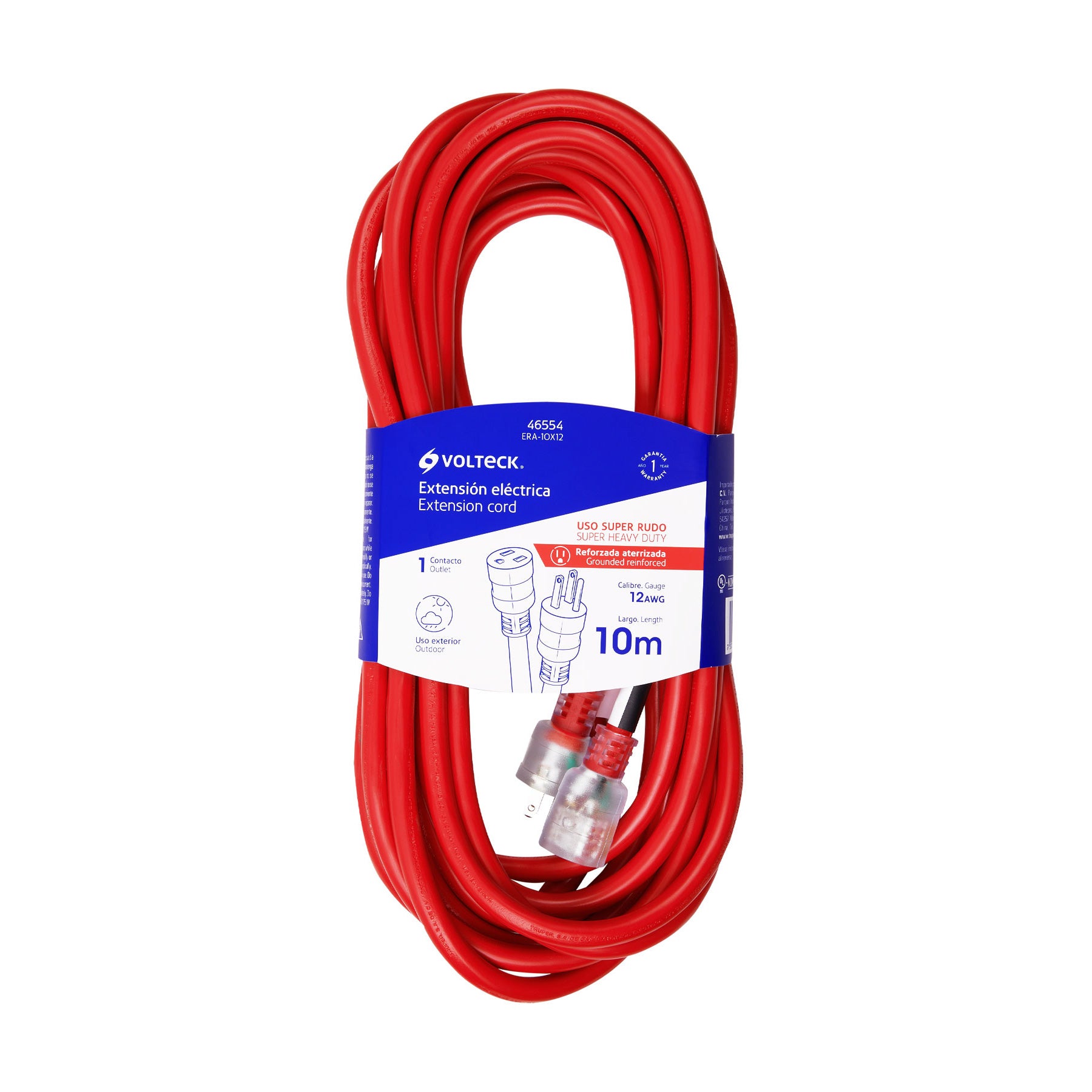 Extensión reforzada aterrizada 10 m 3x12 AWG, Volteck | ERA-10X12 | 46554