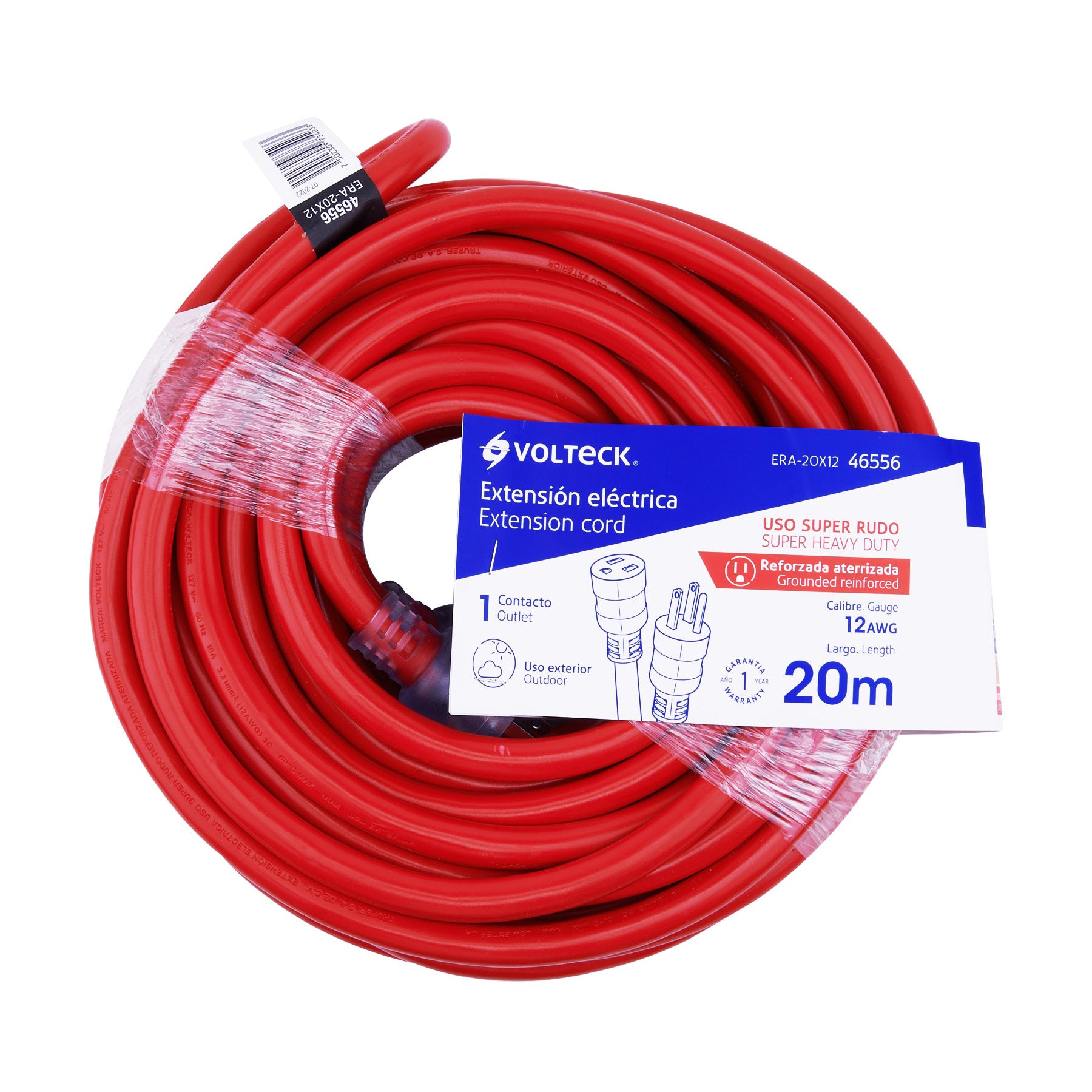 Extensión reforzada aterrizada 20 m 3x12 AWG, Volteck | ERA-20X12 | 46556