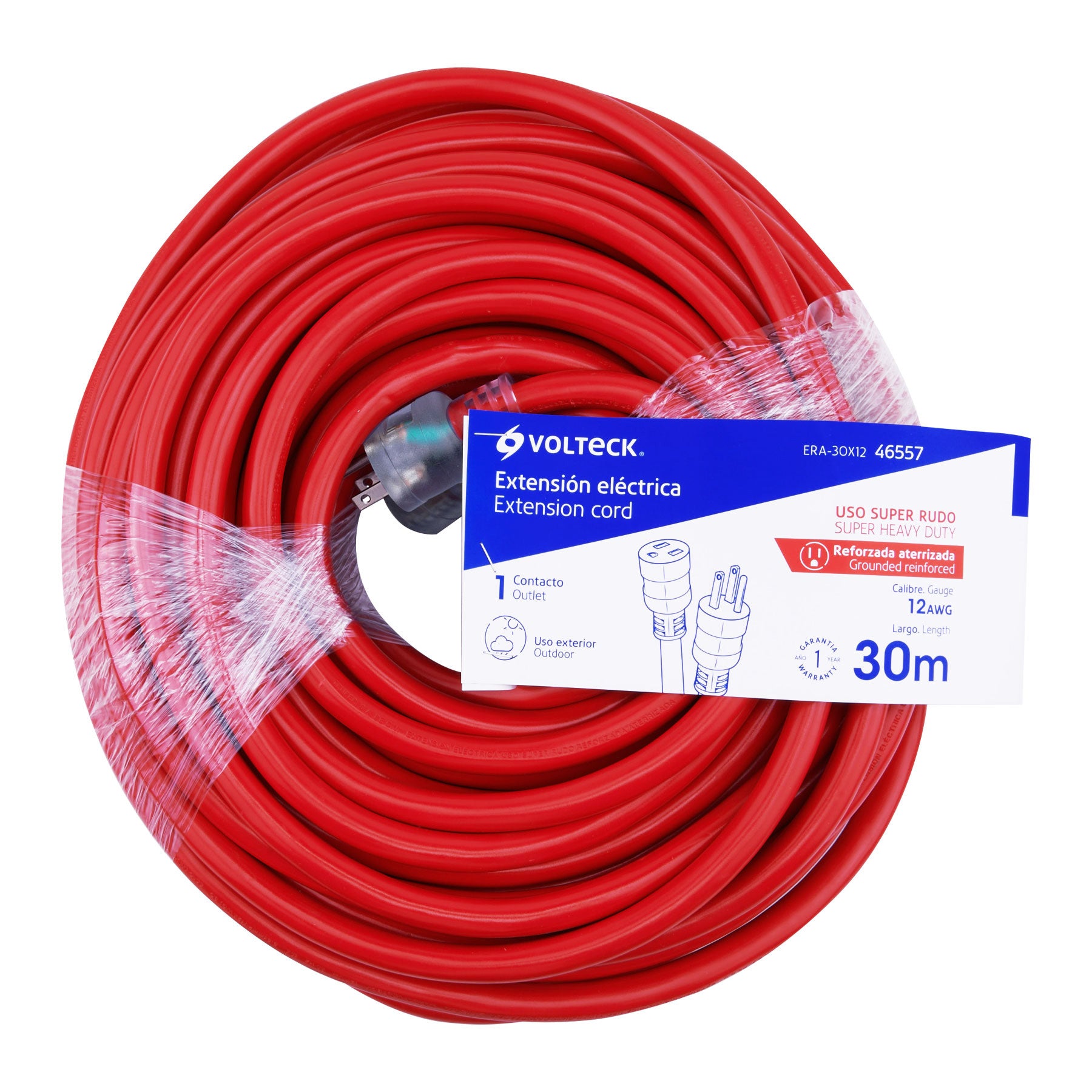 Extensión reforzada aterrizada 30 m 3x12 AWG, Volteck | ERA-30X12 | 46557