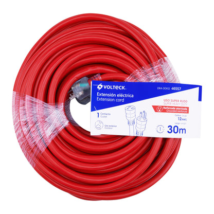Extensión reforzada aterrizada 30 m 3x12 AWG, Volteck | ERA-30X12 | 46557