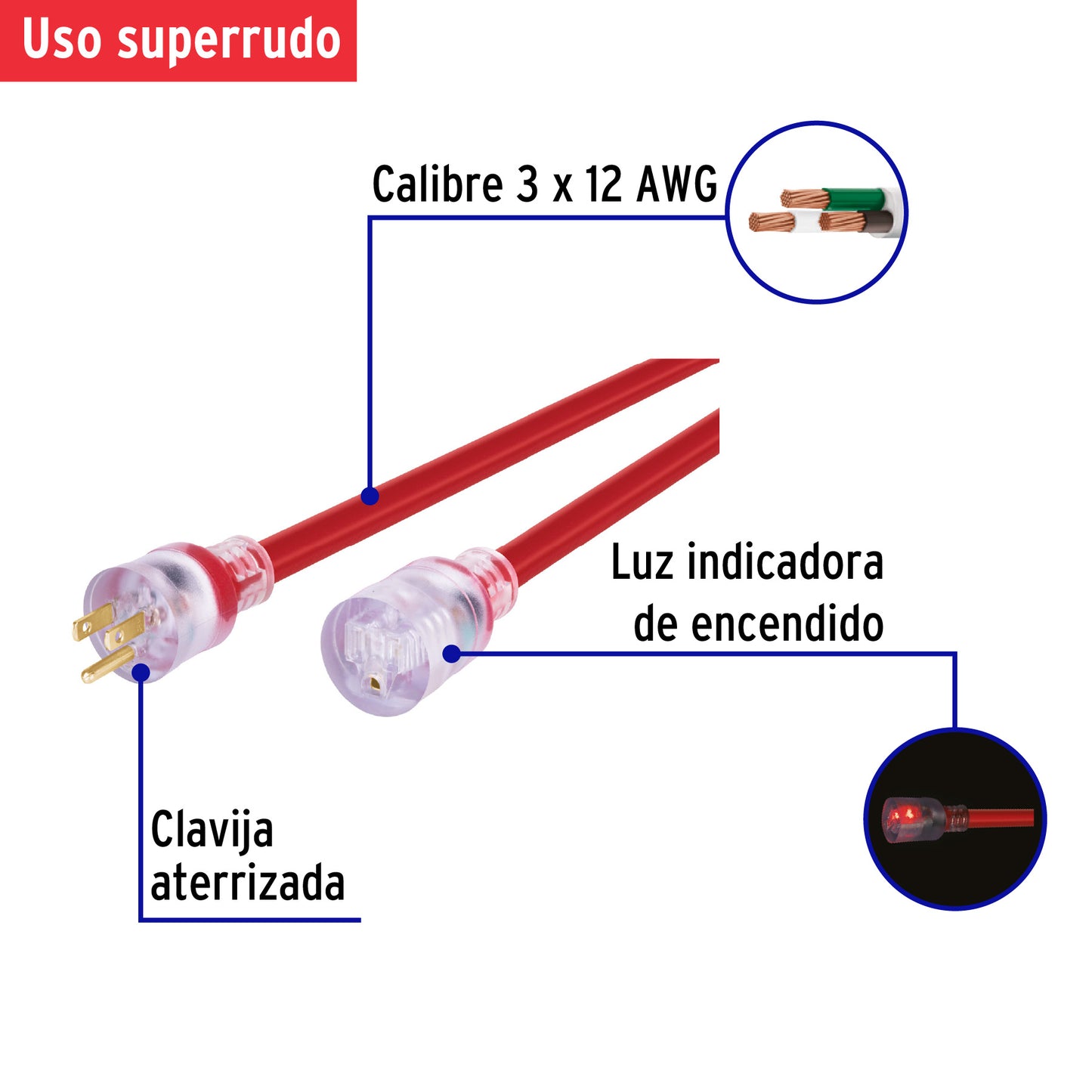 Extensión reforzada aterrizada 4 m calibre 12, Volteck | ERA-4X12 | 46558