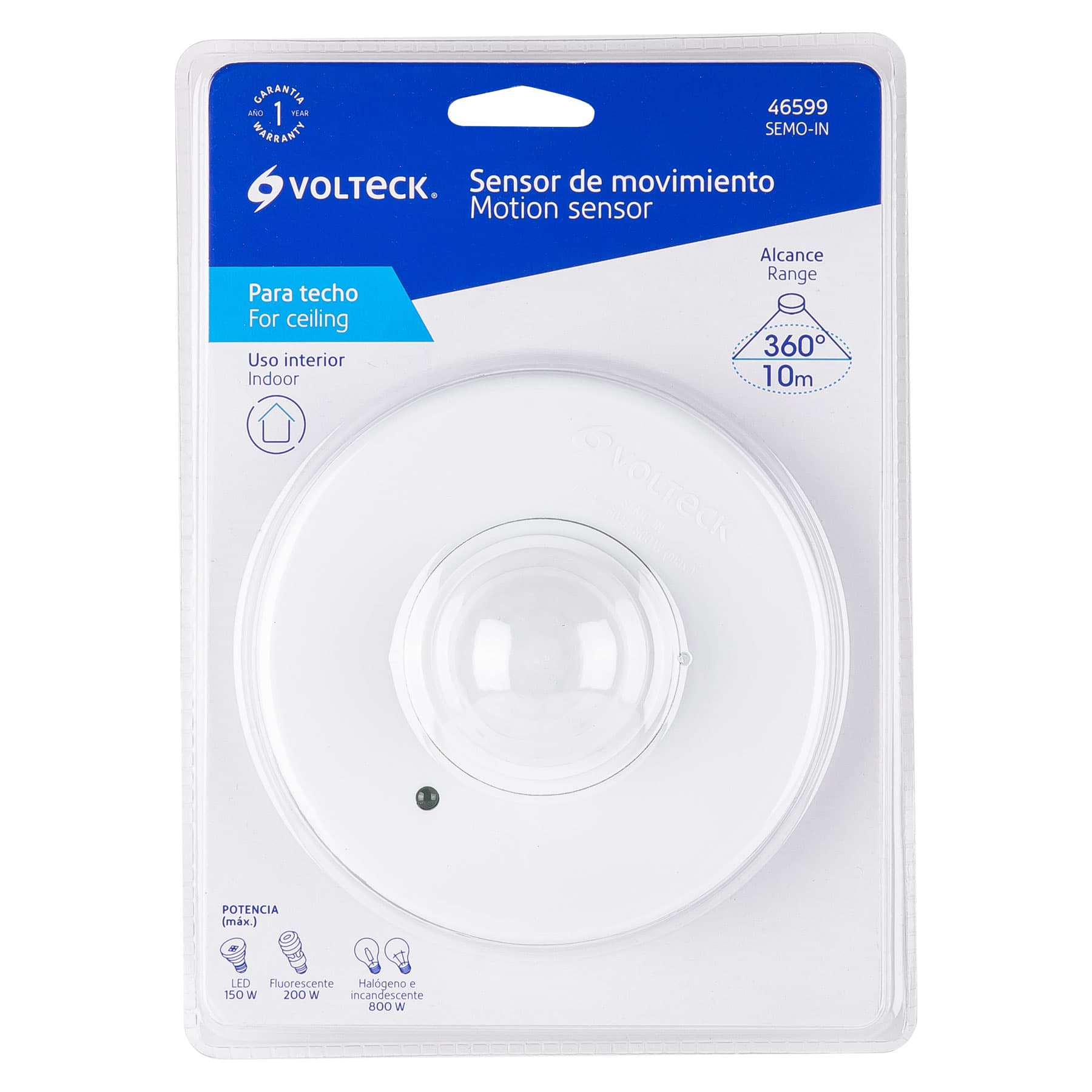 Sensor de movimiento para techo, alcance 10 m, Volteck | SEMO-IN | 46599