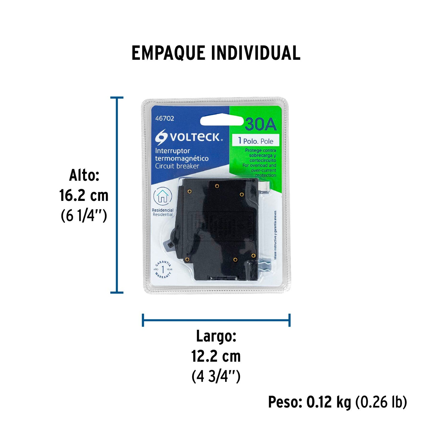 Interruptor de 1 polo 30A, enchufable, VOLTECK | IT-130 | 46702