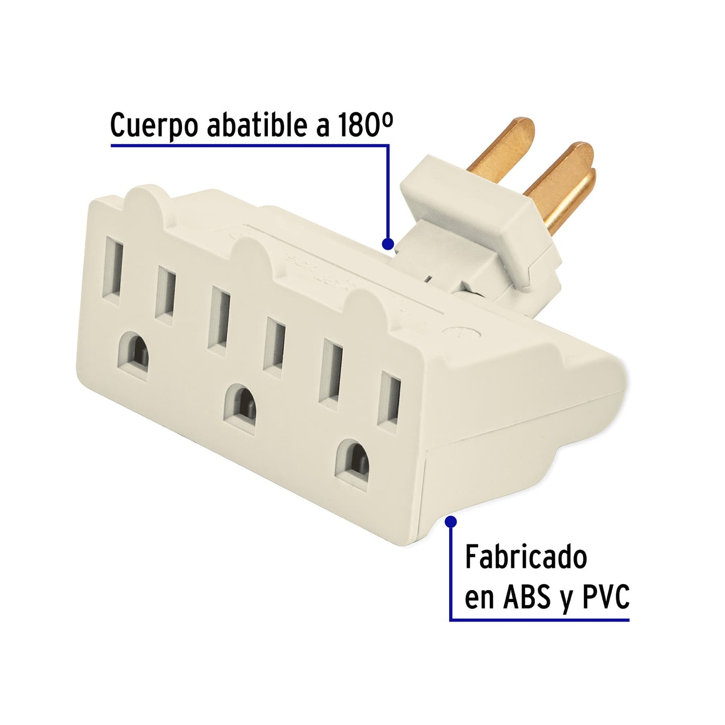 Multicontacto triple aterrizado, tipo bisagra, Volteck | MUL-370 | 46801