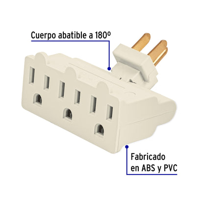 Multicontacto triple aterrizado, tipo bisagra, Volteck | MUL-370 | 46801