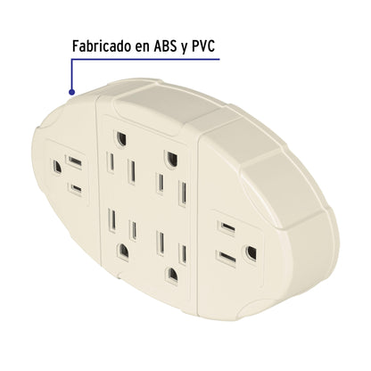 Multicontacto aterrizado ovalado, 6 entradas, Volteck | MUL-610 | 46806
