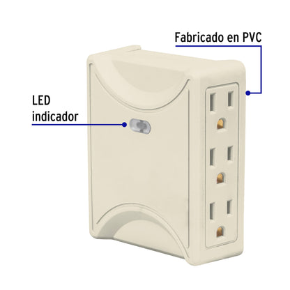 Multicontacto 6 entradas, aterrizado, lateral, Volteck | MUL-630 | 46807