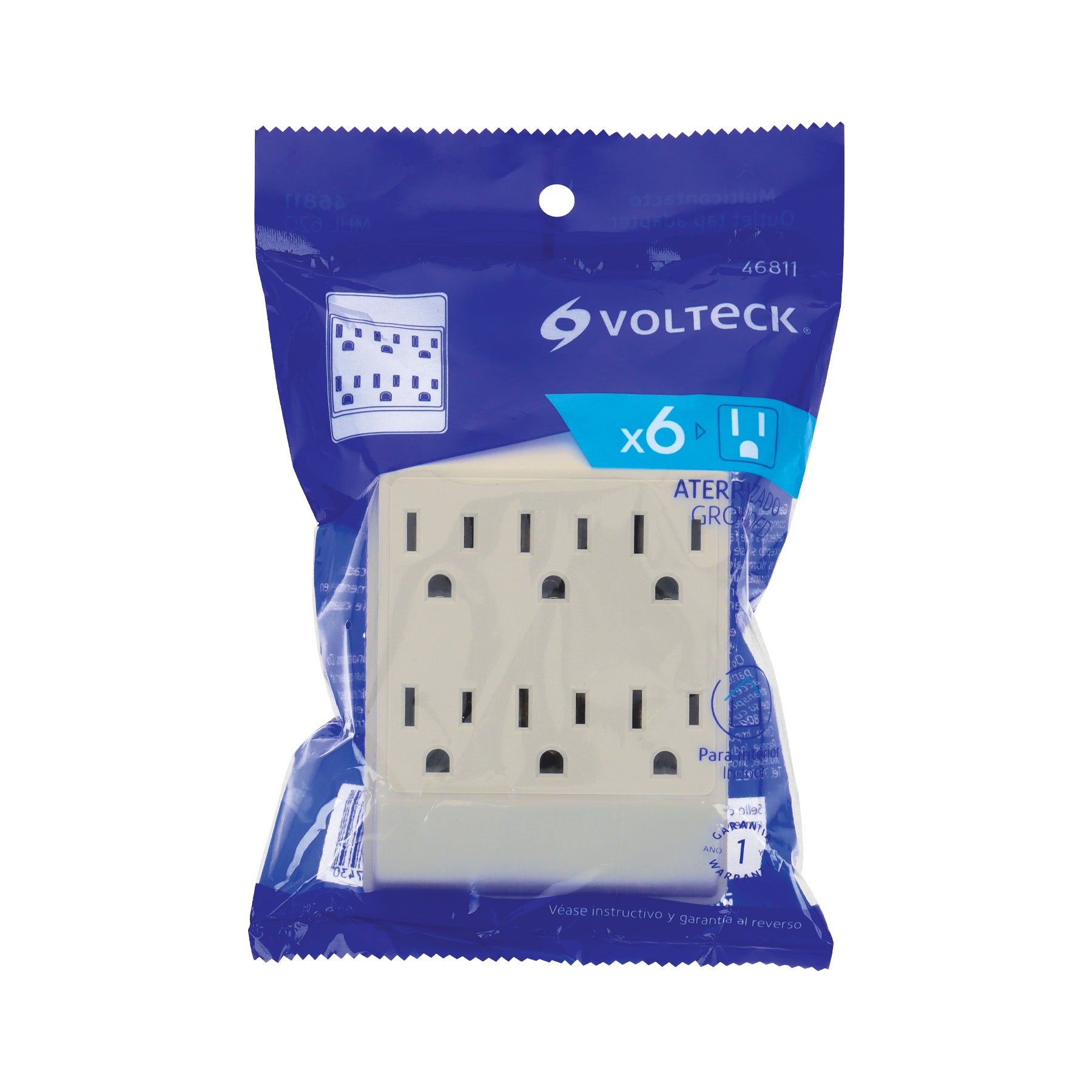 Multicontacto 6 entradas, aterrizado, cuadrado, Volteck | MUL-620 | 46811