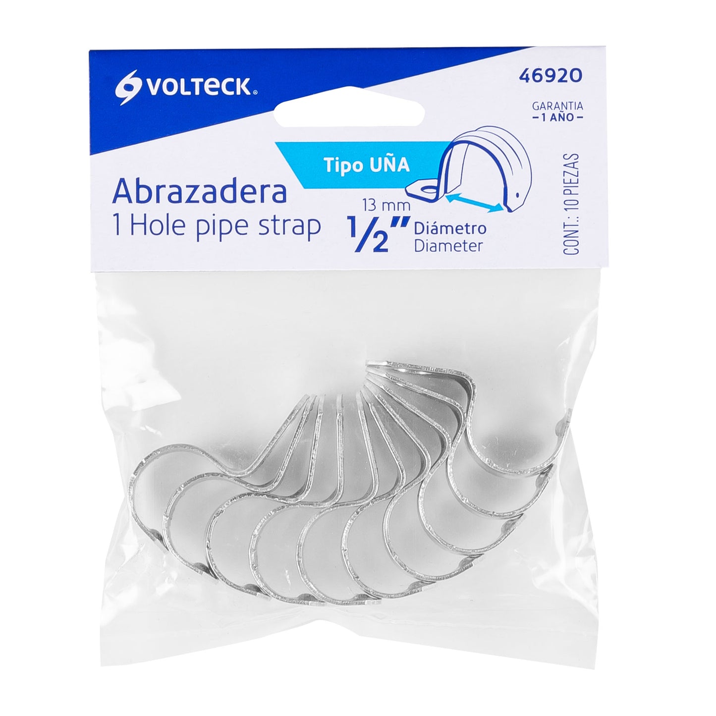 Bolsa c/10 abrazaderas tipo uña 1/2' p/tubo pared delgada | AU-1/2 | 46920