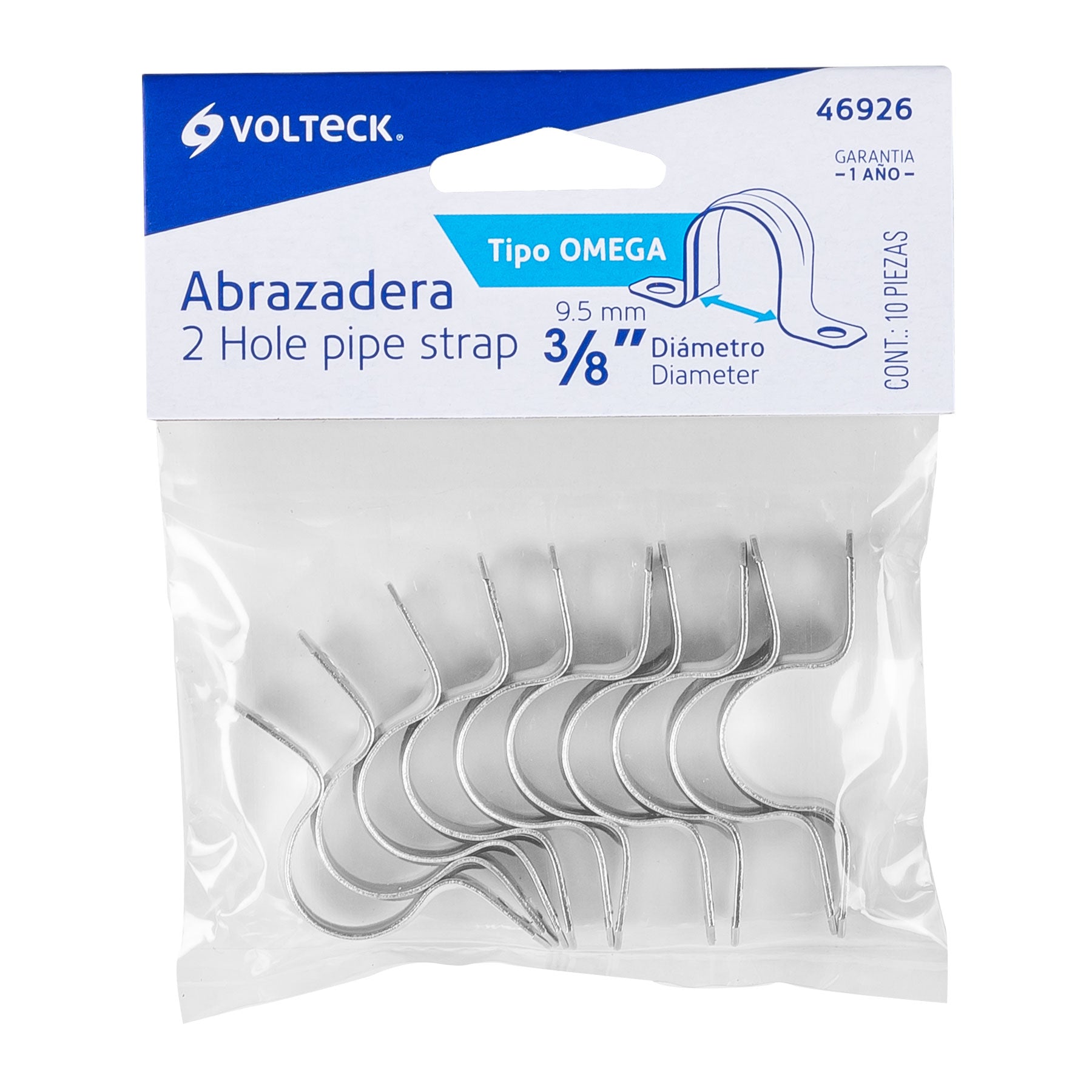 Bolsa c/10 abrazaderas tipo omega 3/8' p/tubo pared delgada | AO-3/8 | 46926