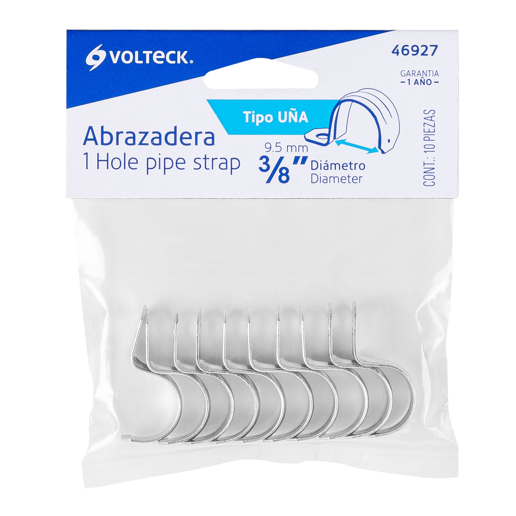 Bolsa c/10 abrazaderas tipo uña 3/8' p/tubo pared delgada | AU-3/8 | 46927