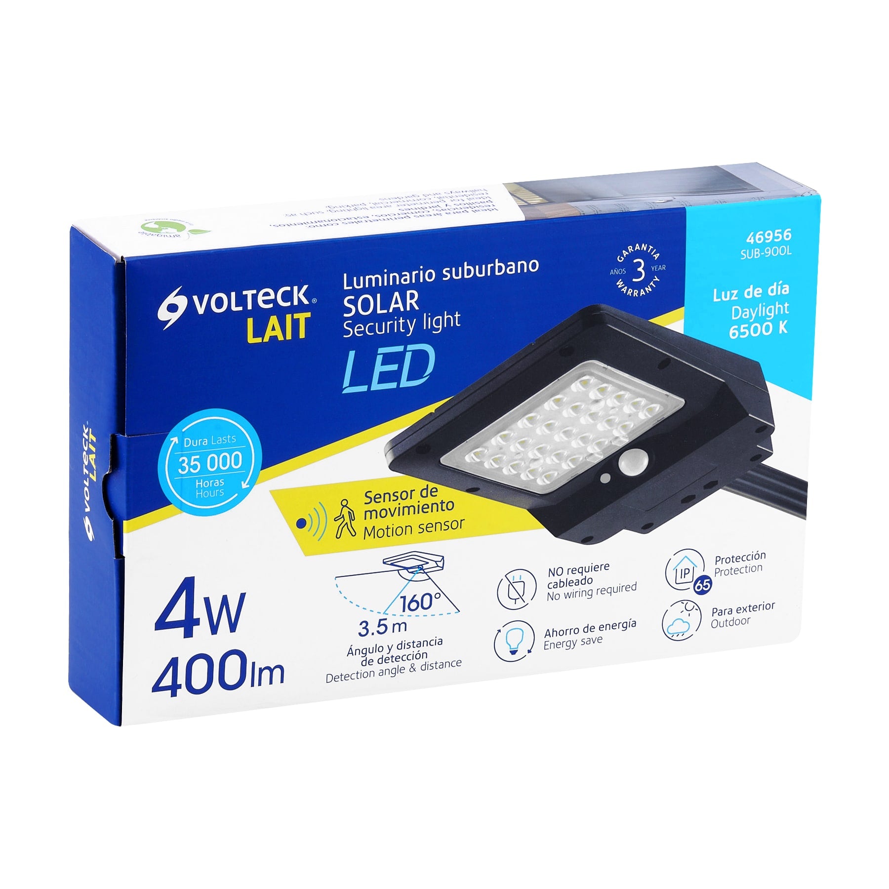Luminario suburbano solar LED 4 W 6500 K con sensor de luz | SUB-900L | 46956