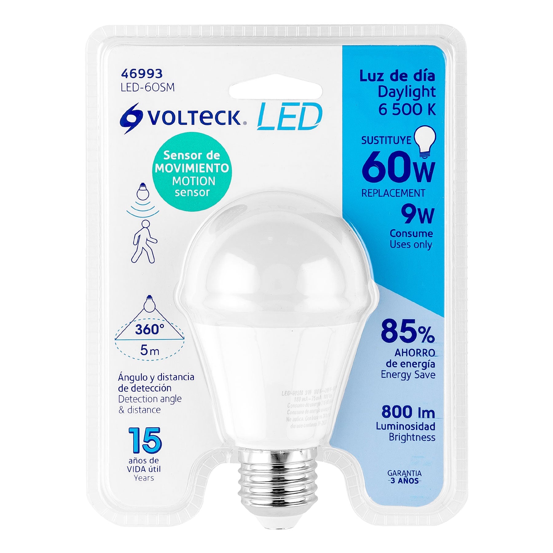 Lámpara LED tipo bulbo A19 9 W con sensor de movimiento | LED-60SM | 46993
