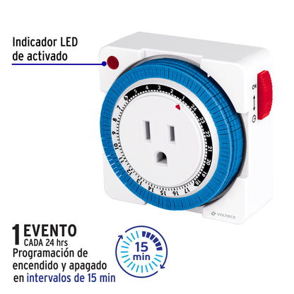 Mini Temporizador analógico 1 evento, intervalos de 15 min. | TEM-1M | 46996