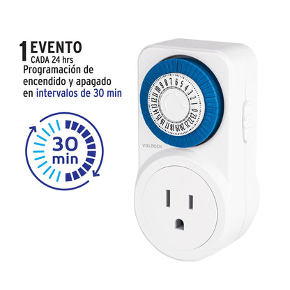 Temporizador analógico 1 evento, intervalos de 30 min. | TEM-1B | 46997