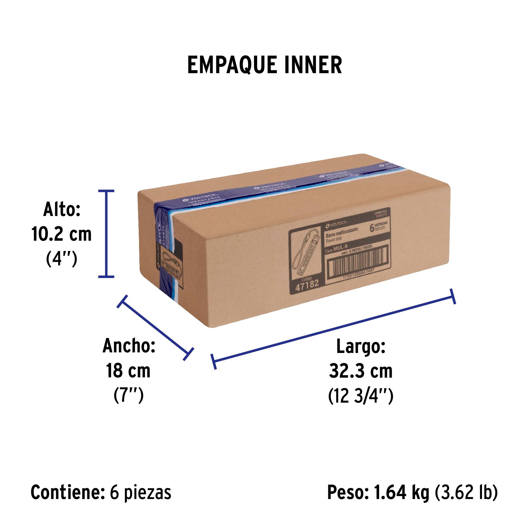 Multicontacto 16 AWG uso rudo con 6 entradas, Volteck | MUL-6 | 47182