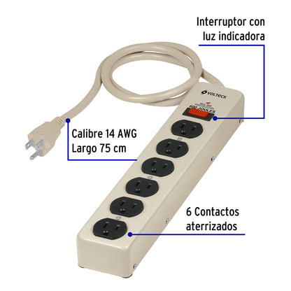 Multicontacto 14 AWG 6 entradas supresor de picos 600 joules | MUL-660 | 47185