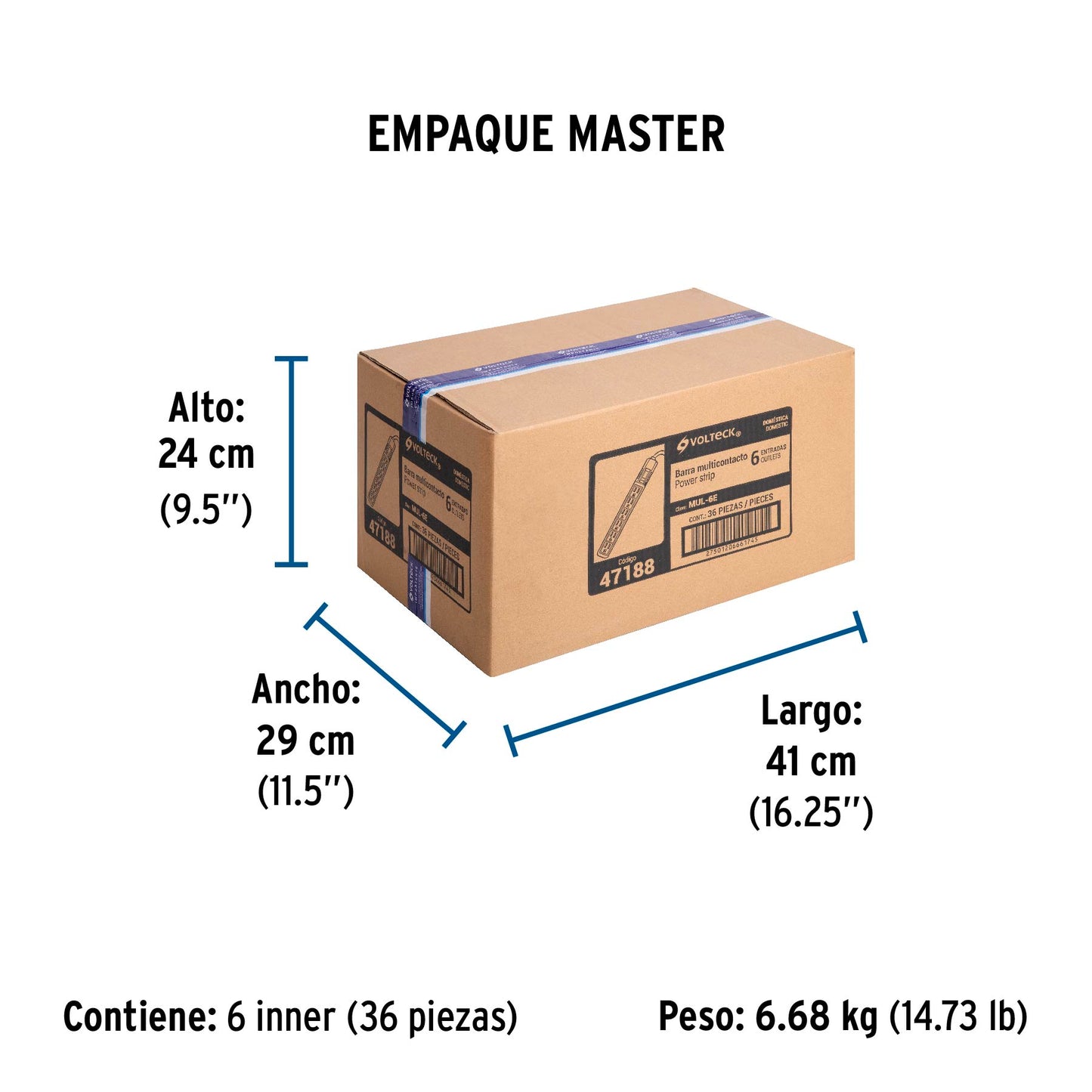 Multicontacto 16 AWG doméstico 6 entradas, Volteck | MUL-6E | 47188