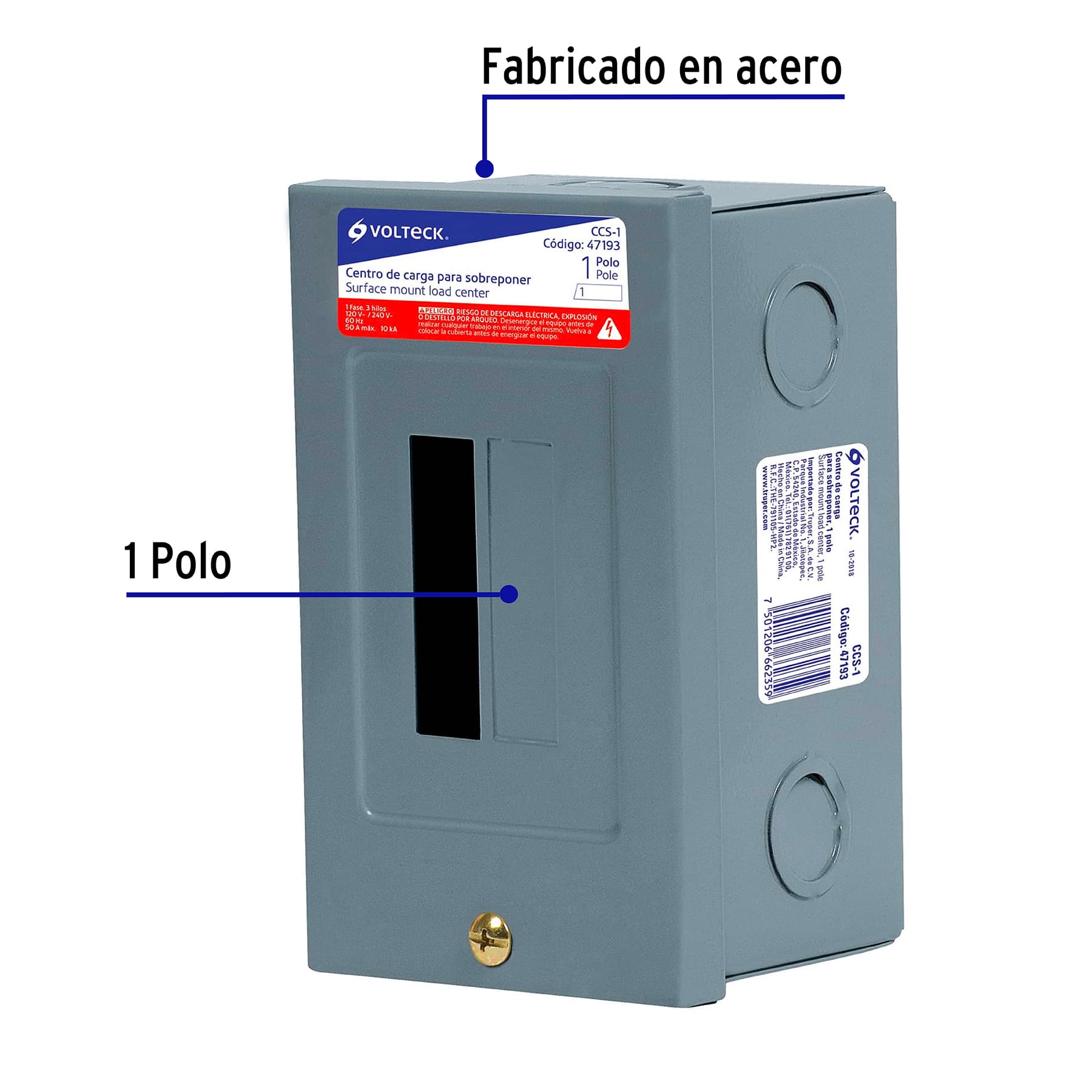 Centro de carga de sobreponer, 1 polo, Volteck | CCS-1 | 47193