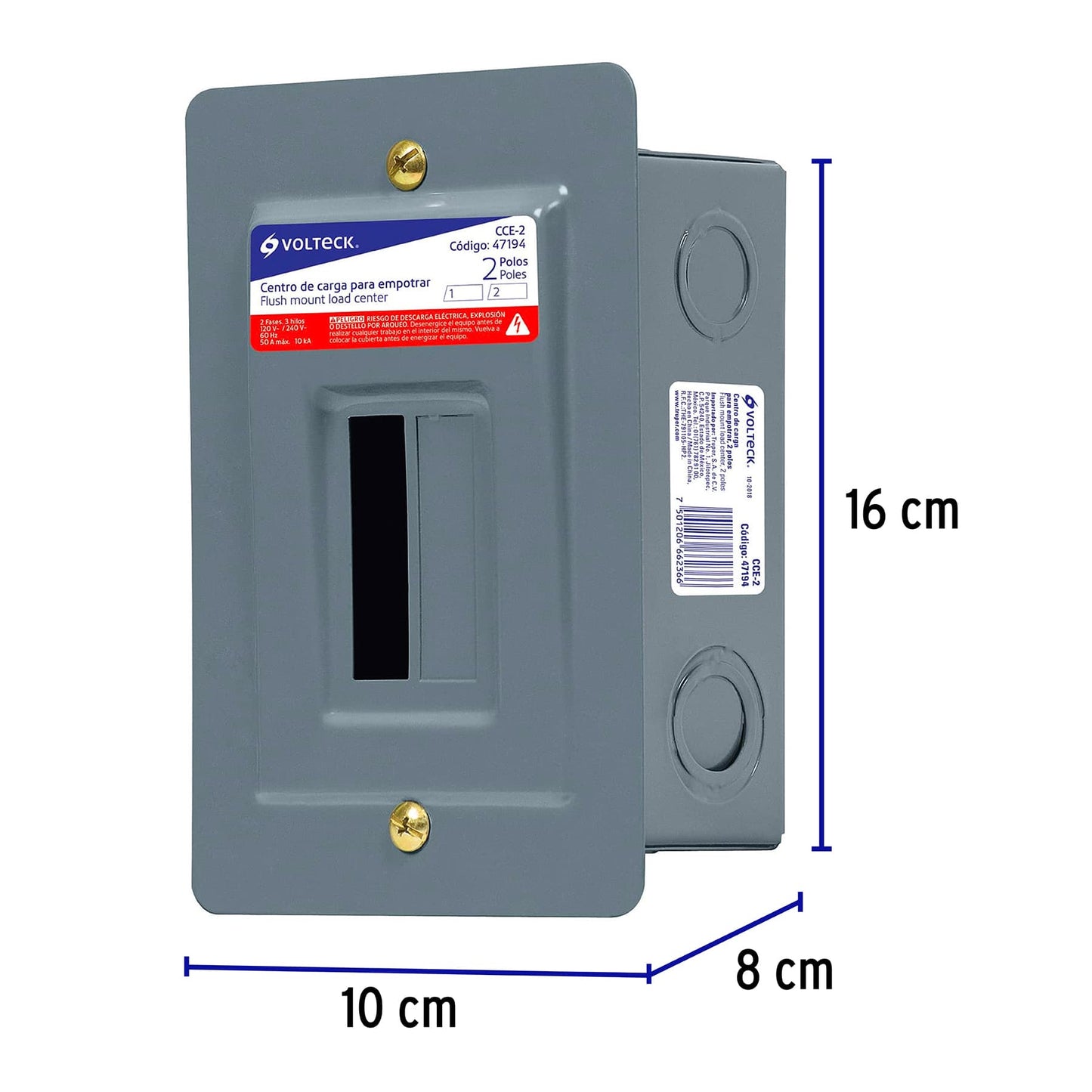 Centro de carga empotrable, 2 polos, Volteck | CCE-2 | 47194