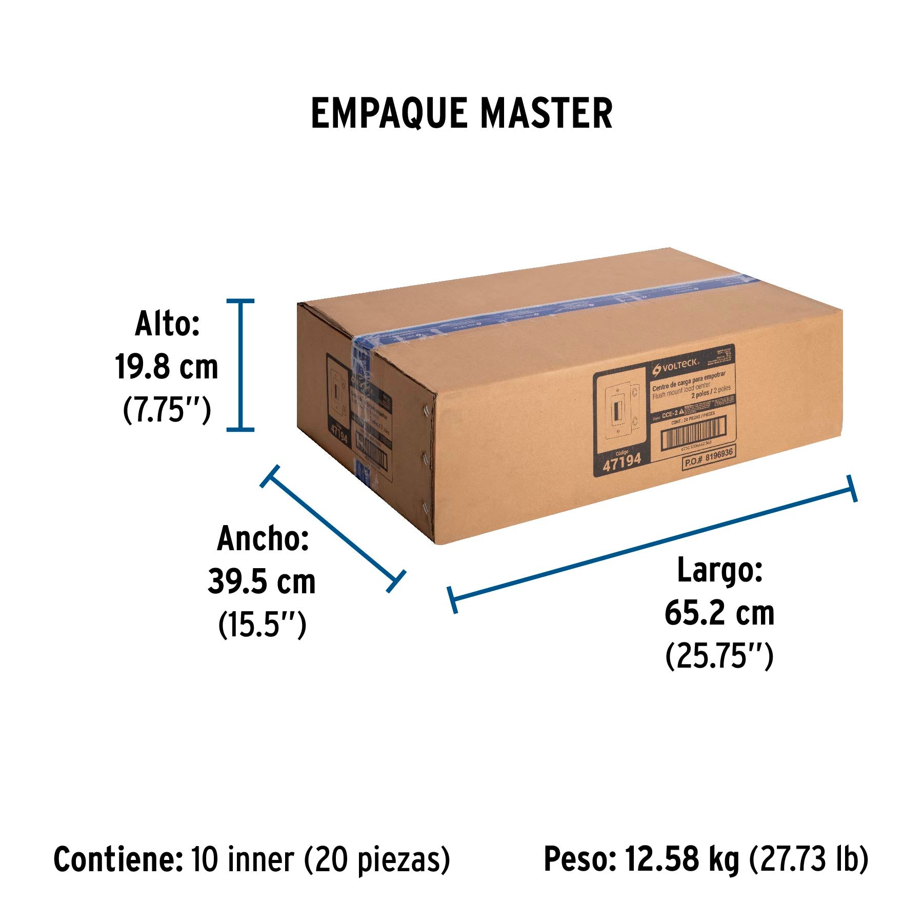 Centro de carga empotrable, 2 polos, Volteck | CCE-2 | 47194