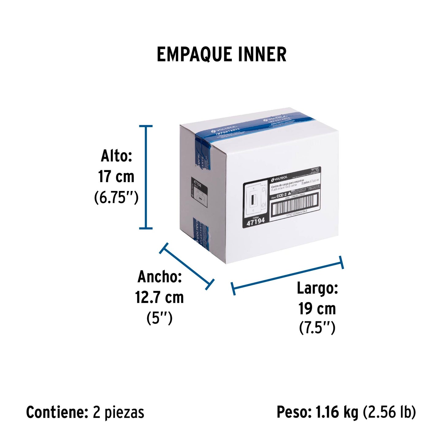 Centro de carga empotrable, 2 polos, Volteck | CCE-2 | 47194