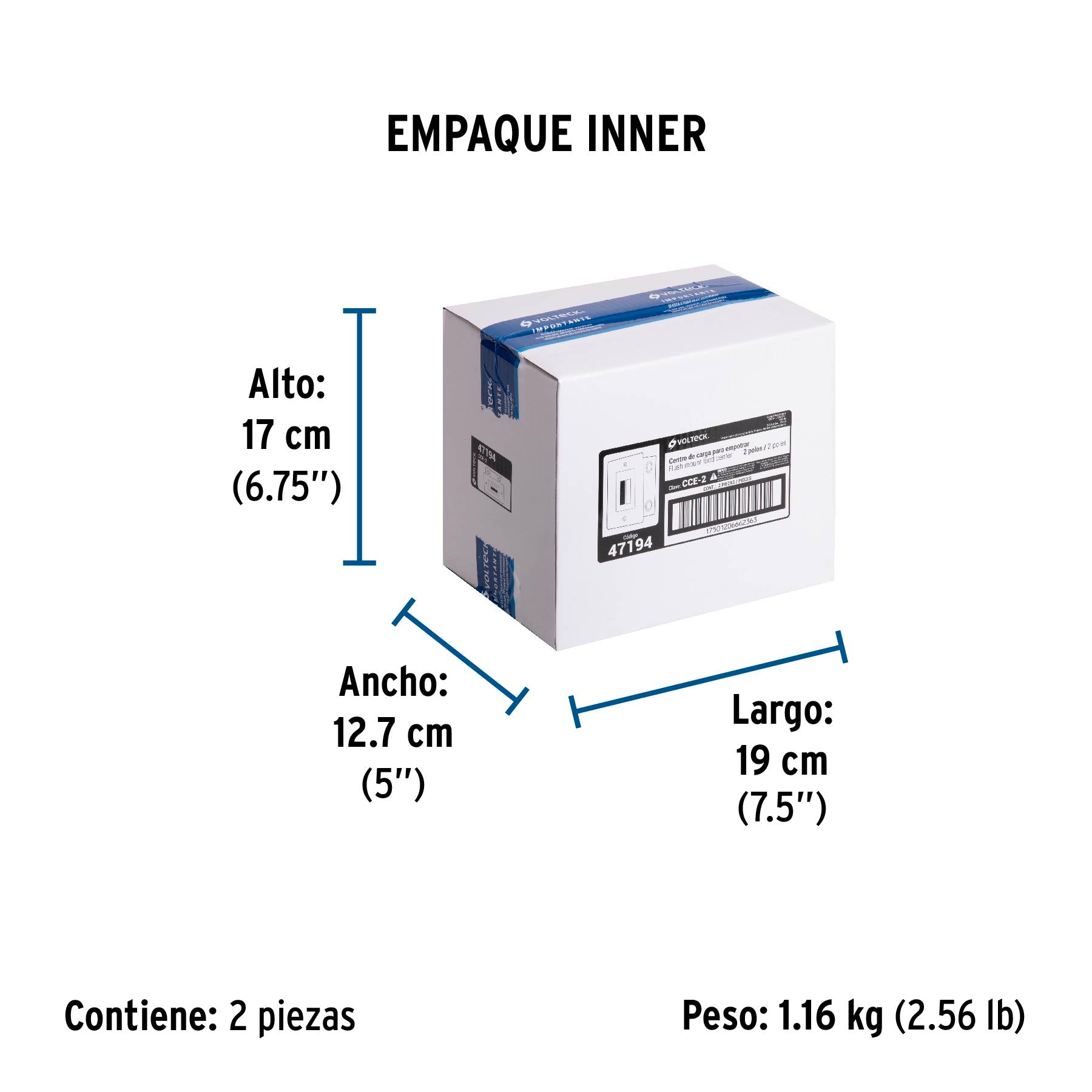 Centro de carga empotrable, 2 polos, Volteck | CCE-2 | 47194