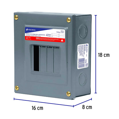 Centro de carga de sobreponer, 4 polos, Volteck | CCS-4 | 47197