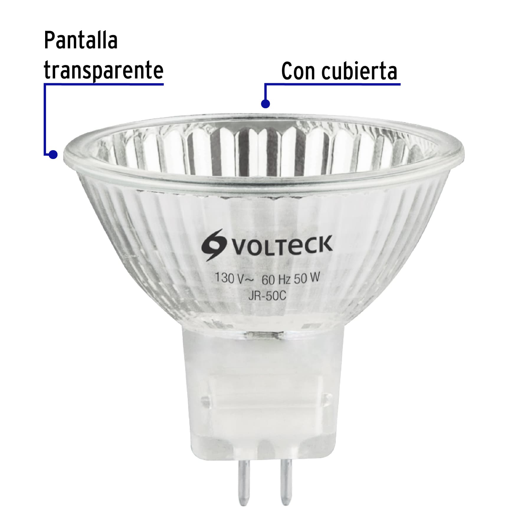 Lámpara de halógeno transp. 50 W tipo MR16 en caja, Volteck | JR-50C | 47254