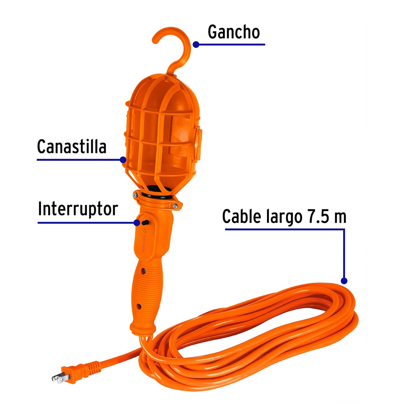 Lámpara de taller con canastilla plástica, 7.5 m, Volteck | LAT-8P | 47258