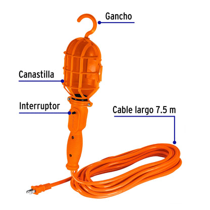 Lámpara de taller con canastilla plástica, 7.5 m, Volteck | LAT-8P | 47258