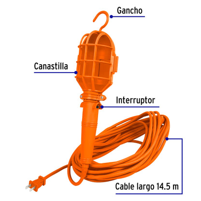 Lámpara de taller con canastilla plástica, 14.5 m, Volteck | LAT-15P | 47260