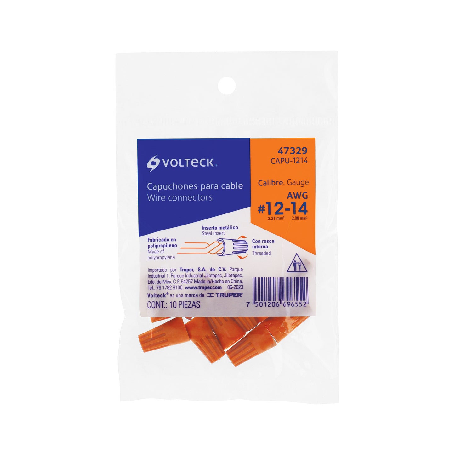 Bolsa con 10 capuchones para cable, calibres 14 a 12 AWG | CAPU-1214 | 47329