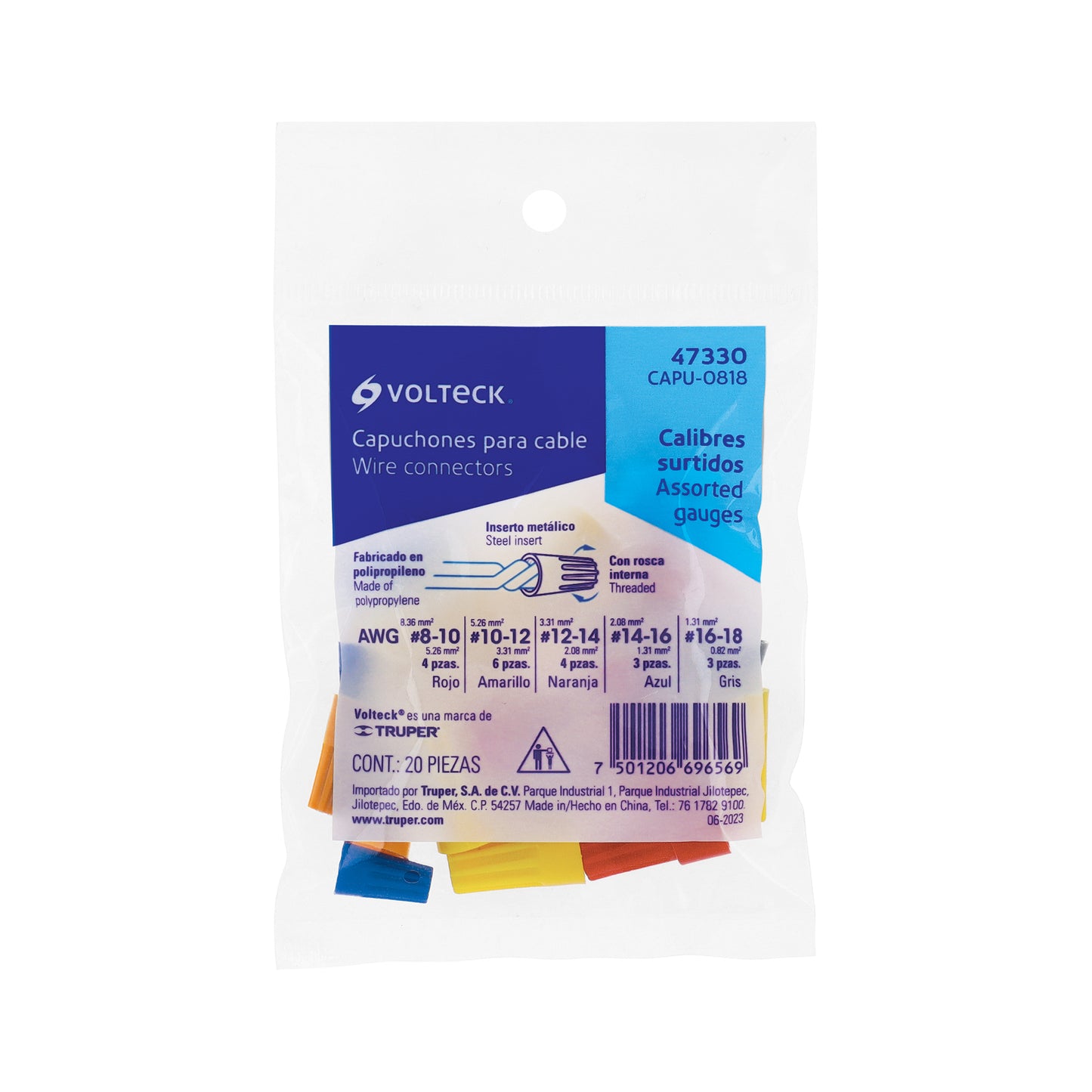 Bolsa con 20 capuchones para cable, calibres surtidos | CAPU-0818 | 47330