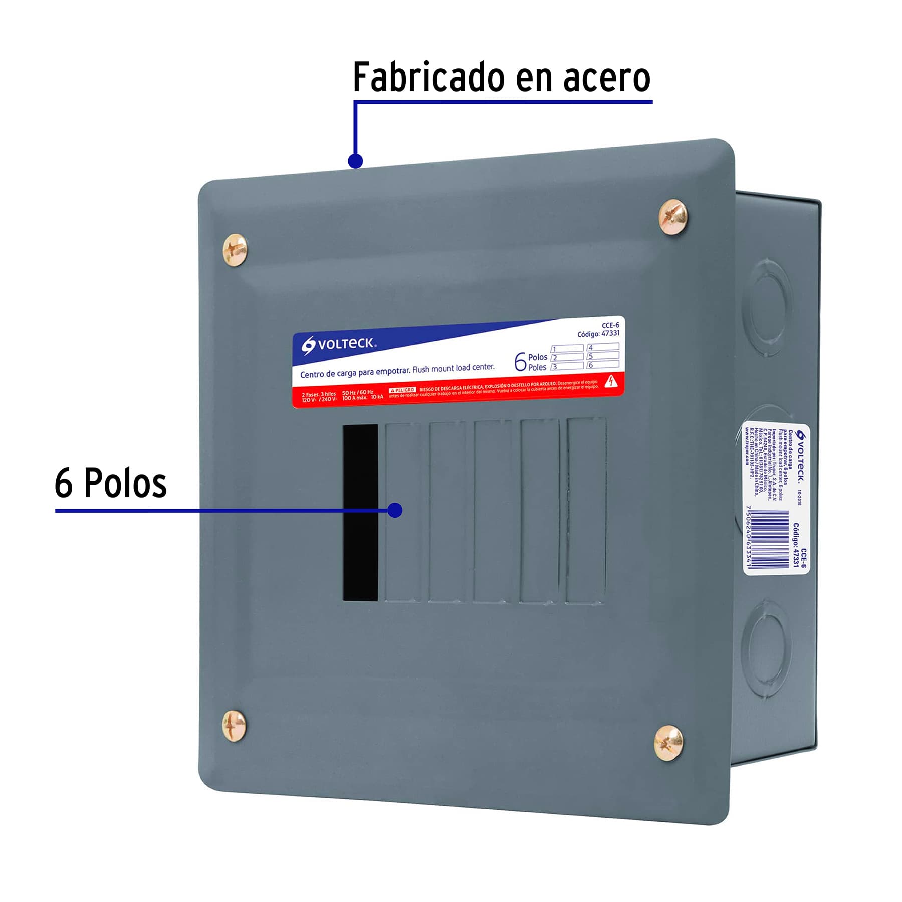 Centro de carga empotrable, 6 polos, Volteck | CCE-6 | 47331