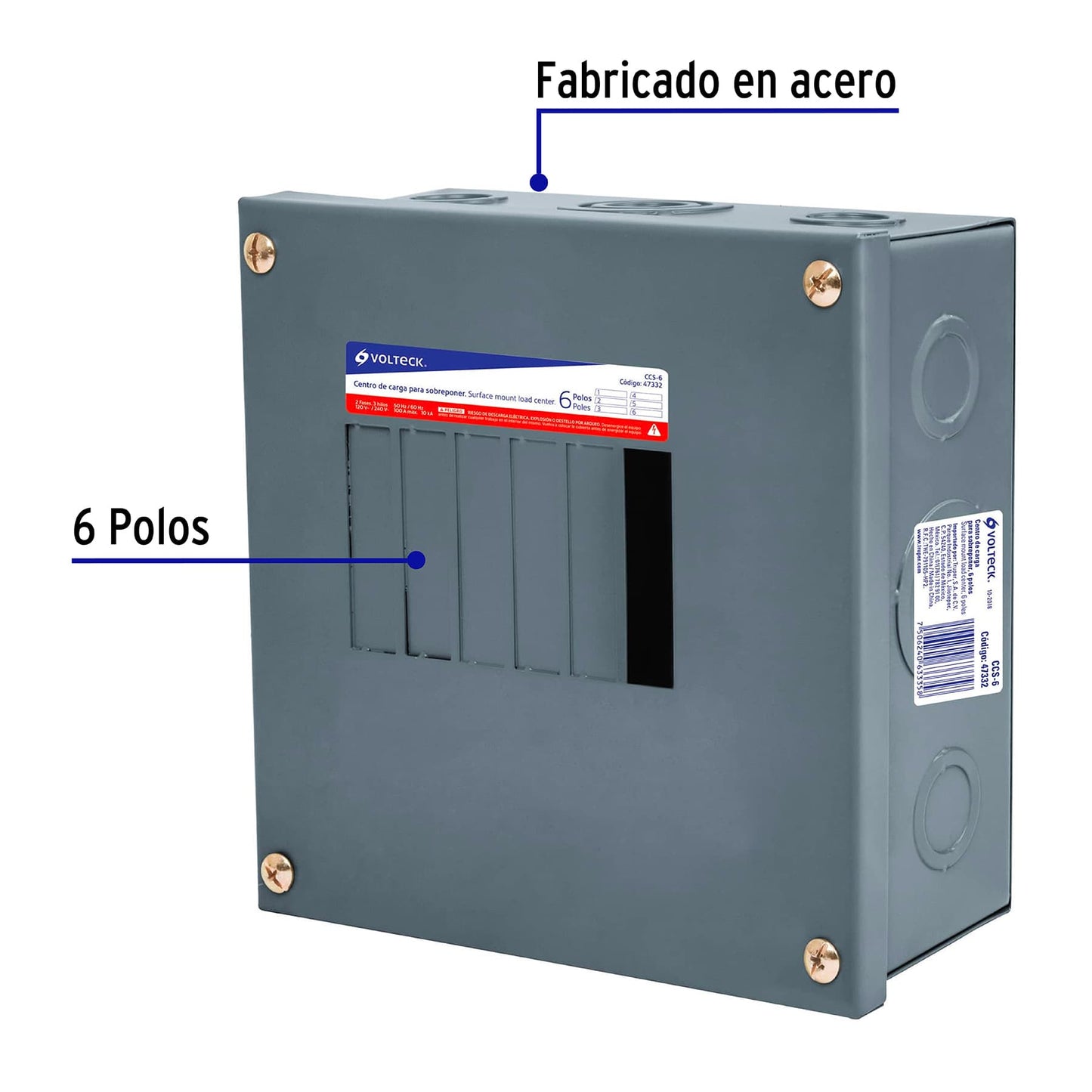 Centro de carga de sobreponer, 6 polos, Volteck | CCS-6 | 47332