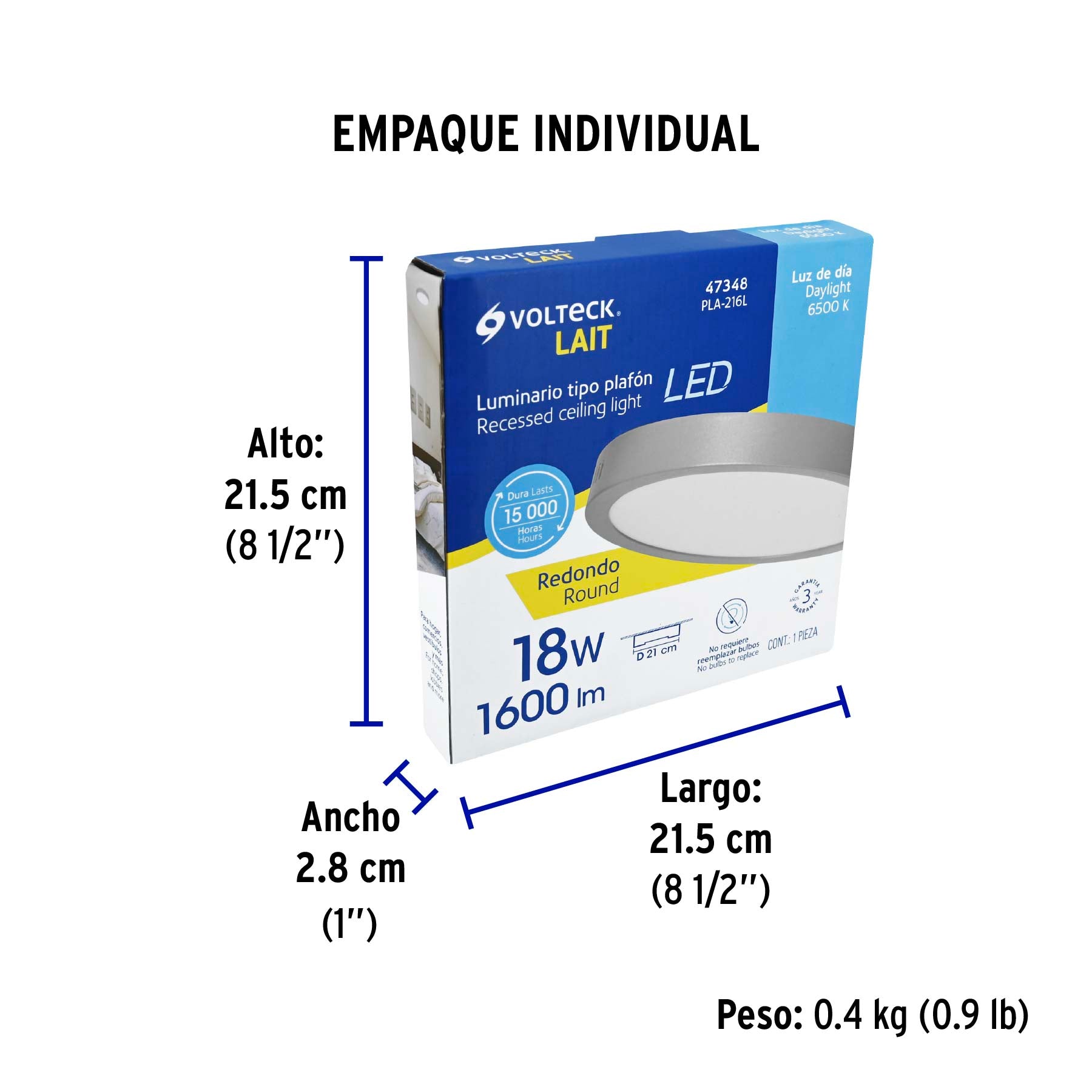Luminario LED plafón 18W 6500K, redondo, gris, VOLTECK | PLA-216L | 47348