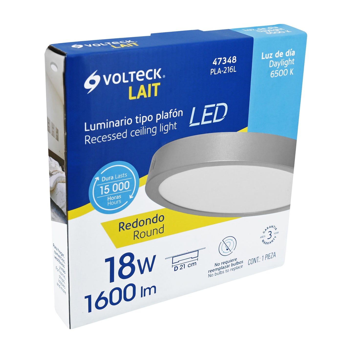 Luminario LED plafón 18W 6500K, redondo, gris, VOLTECK | PLA-216L | 47348