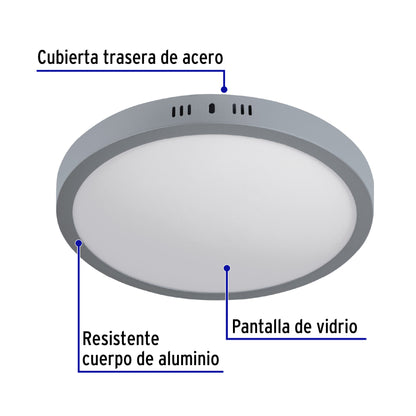 Luminario LED plafón 24W 6500K, redondo, gris, VOLTECK | PLA-217L | 47349