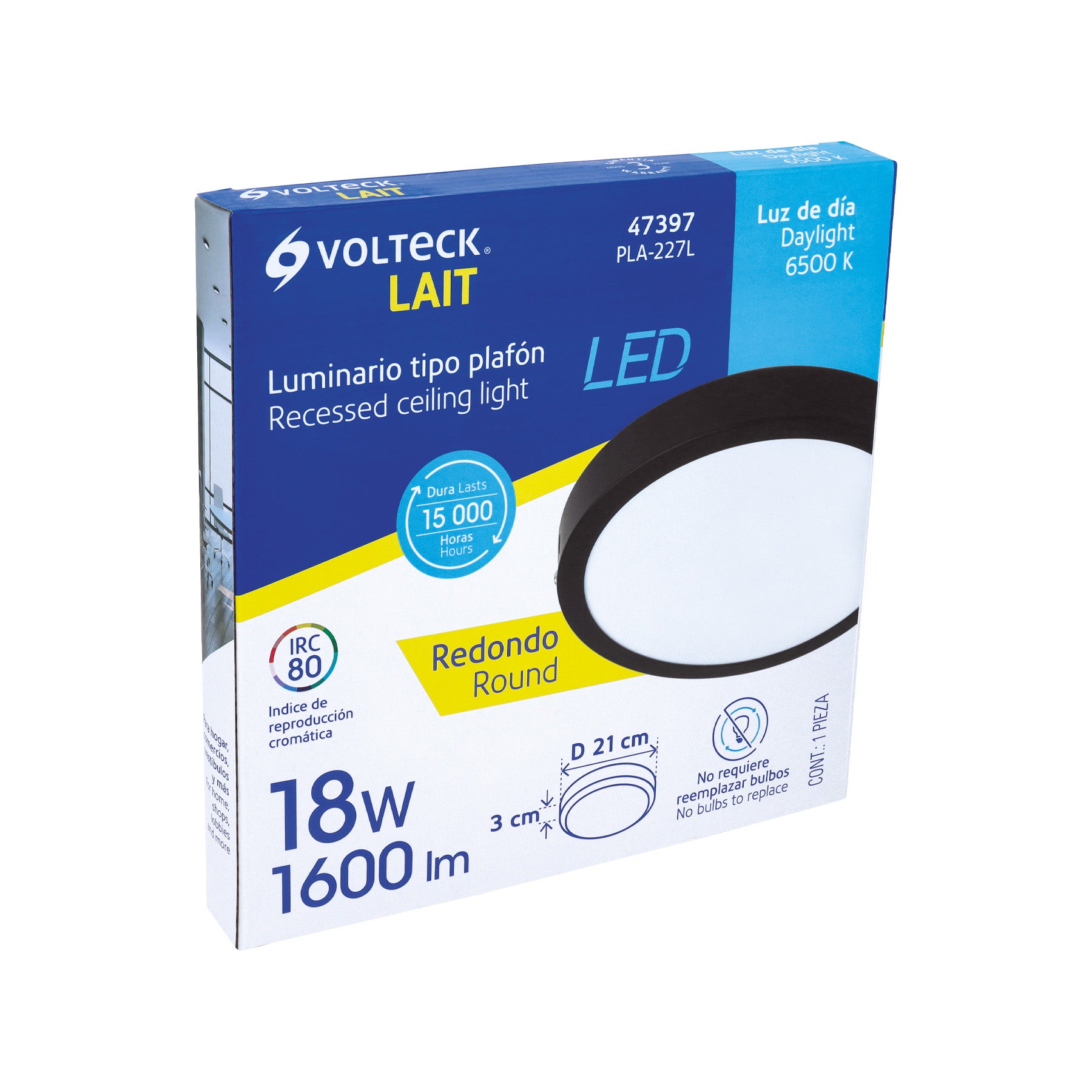 Luminario LED plafón 18W 6500K, redondo, negro, VOLTECK | PLA-227L | 47397