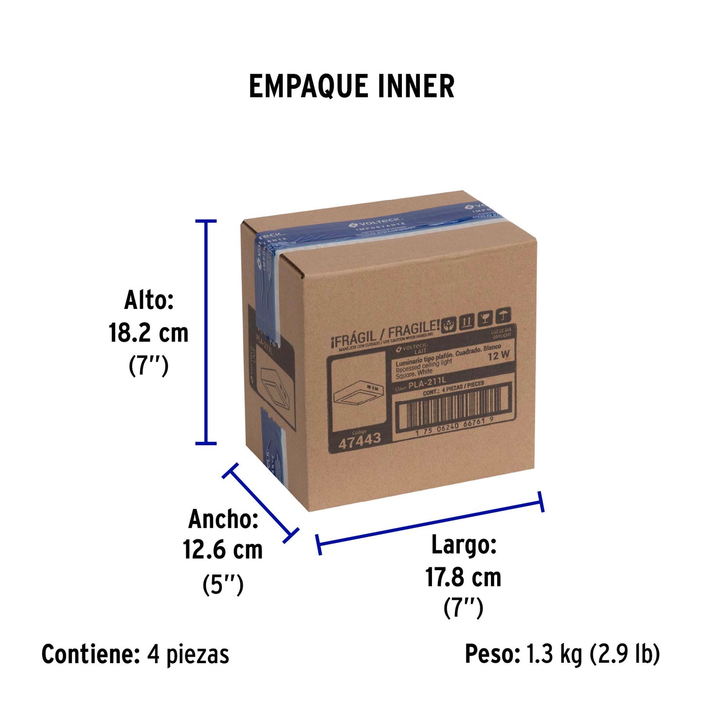 Luminario LED plafón 12W 6500K, cuadrado, blanco, VOLTECK | PLA-211L | 47443