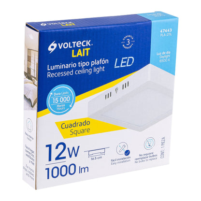 Luminario LED plafón 12W 6500K, cuadrado, blanco, VOLTECK | PLA-211L | 47443