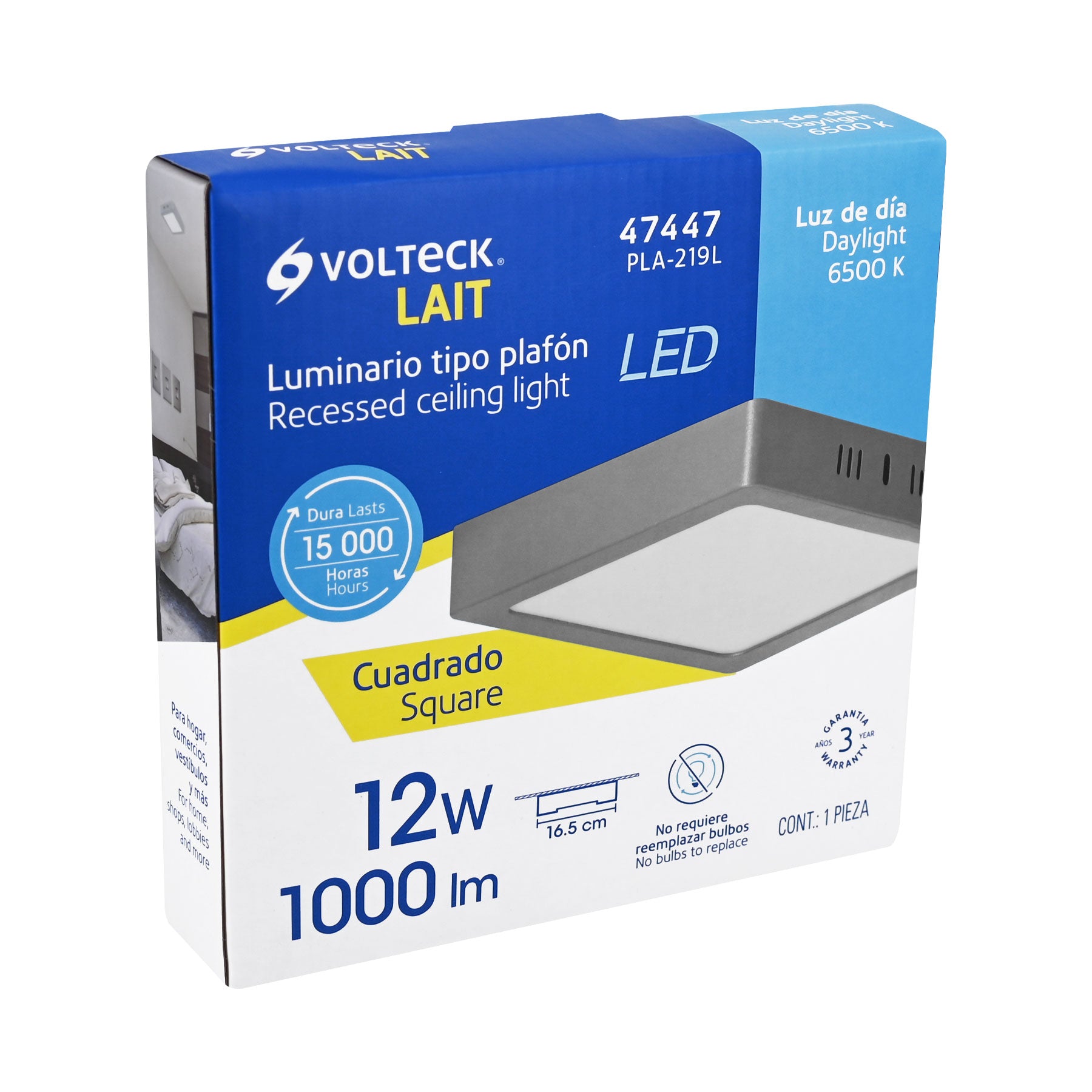 Luminario LED plafón 12W 6500K, cuadrado, gris, VOLTECK | PLA-219L | 47447