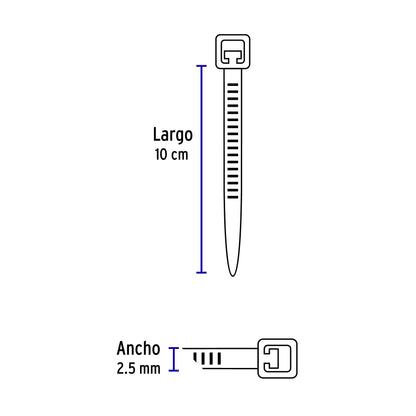 Bolsa con 1000 cinchos plásticos 18lb, 100x2.5 mm, naturales | CIN-1810-M | 47457