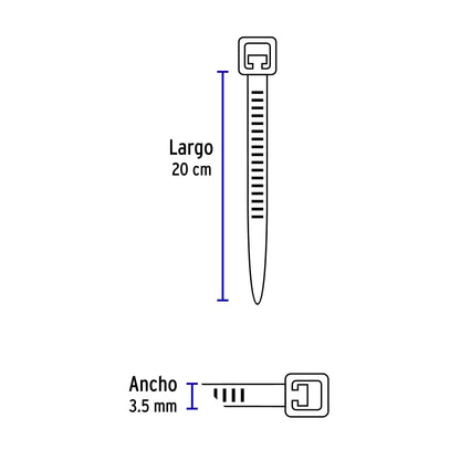 Bolsa con 1000 cinchos plásticos 40lb, 200x3.5 mm, naturales | CIN-4020-M | 47461
