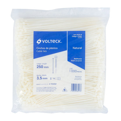 Bolsa con 1000 cinchos plásticos 40lb, 250x3.5 mm, naturales | CIN-4025-M | 47462