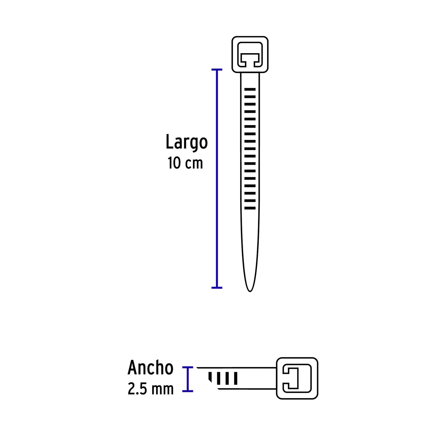 Bolsa con 1000 cinchos plásticos 18 lb, 100x2.5 mm, negros | CIN-1810N-M | 47465
